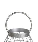 Benzara Geometric Frame Metal Candle Holder with Glass Hurricane,Small, Silver