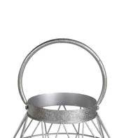 Benzara Geometric Frame Metal Candle Holder with Glass Hurricane,Small, Silver