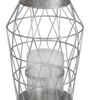 Benzara Geometric Frame Metal Candle Holder with Glass Hurricane,Small, Silver