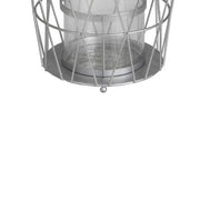 Benzara Geometric Frame Metal Candle Holder with Glass Hurricane,Small, Silver