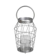 Benzara Geometric Frame Metal Candle Holder with Glass Hurricane,Small, Silver