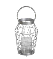Benzara Geometric Frame Metal Candle Holder with Glass Hurricane,Small, Silver