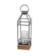 Benzara Open Frame Metal Candle Lantern with Glass Hurricane, Small, Silver