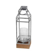 Benzara Open Frame Metal Candle Lantern with Glass Hurricane, Large, Silver