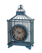 Benzara Mesh Design Iron Table Clock with Ring Handle, Blue and White
