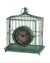 Benzara Bird Cage Iron Table Clock with  Ring Handle, Green and White