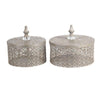 Benzara 2 Piece Decorative Pierced Metal Box Set with Lidded Finial Top,Silver