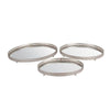Benzara Decorative Oval Iron Tray with Glass Inserted Top, Set of 3, Silver