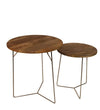 Benzara Round 2 Piece Wooden Accent Table Set with Metal Base,Bronze and Brown