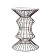 Benzara Open Design Glass Top Metal Table with Wire Base, Clear and Gray