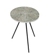Benzara Wood and Metal Round Accent Table with Mosaic Pattern, White and Black