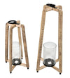 Benzara 2 Piece Cross Design Flared Wooden Lantern Set, Brown