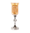 Benzara Tinted Glass Candle Hurricane with Metal Pedestal Base, Silver and Orange
