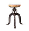Benzara Metal and Wood Adjustable Crank Stool with Sabre Legs,Black and Brown