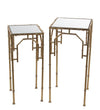 Benzara 2 Piece Metal Plant Stand Set with Tubular Frame and Glass Top, Gold