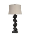 Benzara Wooden Table Lamp with Cubical Base and Empire Shade, Black and Beige