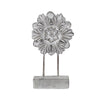 Benzara Cement and Metal Floral Sculpture with Block Base, Large, Gray