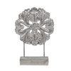 Benzara Cement and Metal Floral Sculpture with Block Base, Small, Gray