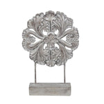 Benzara Cement and Metal Floral Sculpture with Block Base, Small, Gray