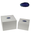Benzara 2 Piece Contemporary Style Square Metal Box with Agate, White and Blue