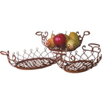 Benzara Traditional Oval Shaped Metal Basket with Net Pattern, Set of 3, Brown
