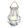 Benzara Cage Design Metal Bellied Candle Holder with Rope Handle, Silver