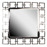 Benzara Modern Style Metal Openwork Square Framed Mirror, Silver