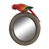 Benzara Round Wooden Framed Mirror with Parrot Sculpture Top, Multicolor