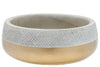 Benzara Wide Open Cement Pot with Criss Cross Top and Golden Base,Silver and Gold