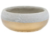 Benzara Wide Open Cement Pot with Brush Design and Golden Base,Silver and Gold