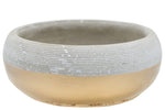Benzara Wide Open Cement Pot with Brush Design and Golden Base,Silver and Gold