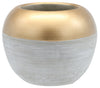 Benzara Cement Pot with Golden Top and Brushed Silver Body, Large, Silver and Gold