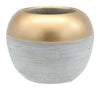 Benzara Cement Pot with Golden Top and Brushed Silver Body, Medium, Silver and Gold