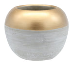 Benzara Cement Pot with Golden Top and Brushed Silver Body, Medium, Silver and Gold