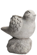 Benzara Cement Bird Figurine Sitting on a Hollow Rock, Large, Distressed Gray