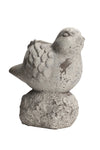 Benzara Cement Bird Figurine Sitting on a Hollow Rock, Small, Distressed Gray