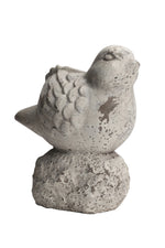 Benzara Cement Bird Figurine Sitting on a Hollow Rock, Small, Distressed Gray