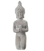 Benzara Kneeled Cement Buddha Figurine Meditating in Anjali Mudra Position, Gray