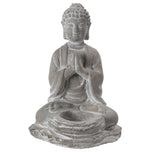 Benzara Anjali Mudra Position Buddha Figurine with Front Candle Holder, Gray