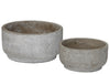 Benzara Low Height Cement Flower Pot with Rough Concrete Design, Set of 2, Gray