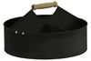 Benzara Round Metal Basket with 4 Slot Storage Space and Wooden Handle, Black