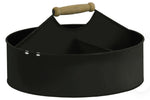 Benzara Round Metal Basket with 4 Slot Storage Space and Wooden Handle, Black