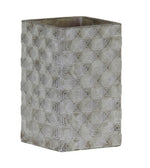 Benzara Cement Pot with Embossed Geometrical Rectangular Pattern, Small , Gray