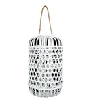 Benzara Wooden Lantern with Octagonal Cut Out and Rope Hanger, Large, White