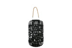 Benzara Wooden Lantern with Octagonal Cut Out and Rope Hanger, Large, Black
