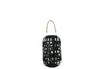 Benzara Wooden Lantern with Octagonal Cut Out and Rope Hanger, Medium, Black
