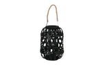 Benzara Wooden Lantern with Octagonal Cut Out and Rope Hanger, Small, Black
