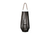 Benzara BamBoo Caged Glass Hurricane Lantern with Tapered Bottom, Small, Dark Brown