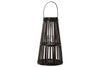 Benzara Flared and Caged BamBoo Lantern with Glass Hurricane, Dark Brown