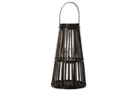 Benzara Flared and Caged BamBoo Lantern with Glass Hurricane, Dark Brown